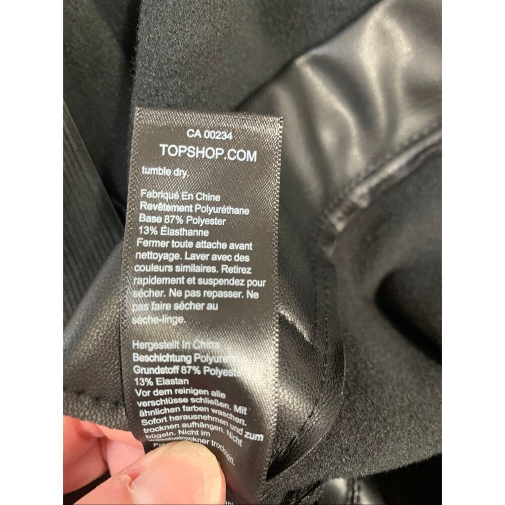 NWT TopShop Black  Faux Leather Pleated Skinny Pull-Up Lined Pants 14 - Picture 4 of 8